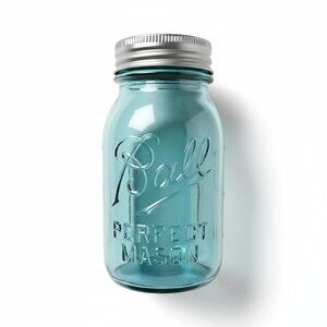 Vintage Ball Perfect Mason Jar Aqua Blue Glass With Zinc Lid